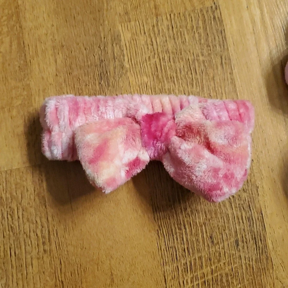 2 Pack Spa Tie Dye Bow Fluffy‎ Headbands Pink And Blue Multi